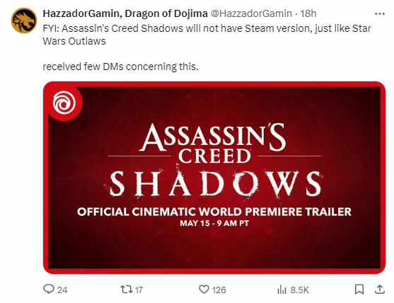 曝《刺客信条：影》将没有Steam版，PC端只登录自家平台 - 奇趣星球报 - 奇趣星球报