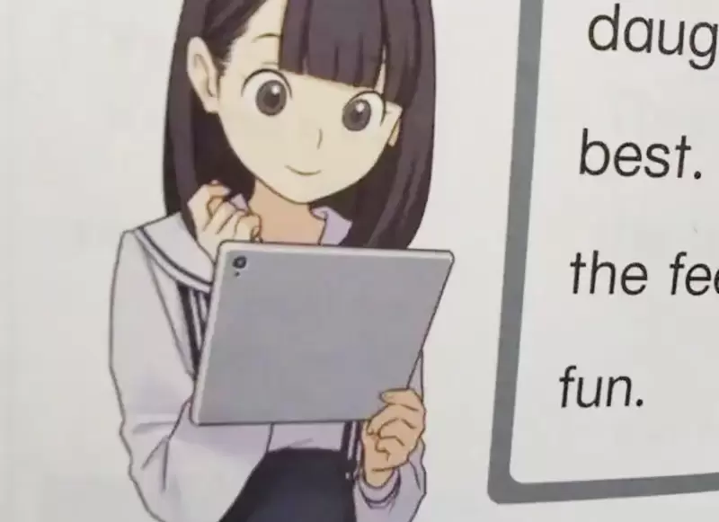 竟然有女生可以这样拿平板电脑！日本英文课本“少女插画”引发网友关注，你的手指握力有办法办到吗？ - 我的世界基岩版中文站 - 我的世界基岩版中文站