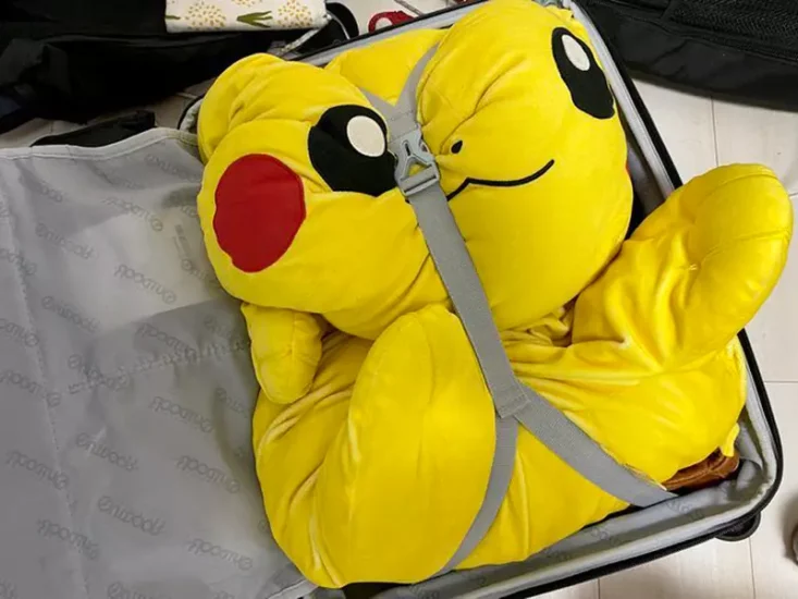 日本网友分享“装在行李箱内的皮卡丘玩偶”，没它就会睡不着！所以每次旅行一定都会带着！ - 奇趣星球报 - 奇趣星球报