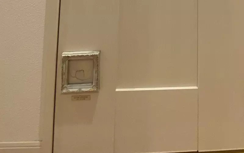 日本网友分享“4年前孩子撞坏的厕所门”，因为修缮费太贵只得另辟蹊径裱框遮盖！没想到效果竟犹如艺术品一样，收到众多网友称赞！ - 奇趣星球报 - 奇趣星球报