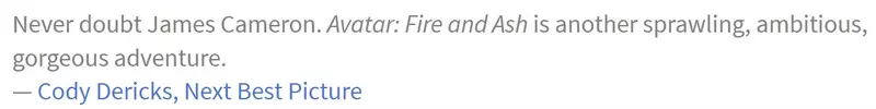 来颗烂番茄|《阿凡达:火与烬(Avatar: Fire and Ash)》试映结果公开 系列最佳也遭遇两大负评 来颗烂番茄|《阿凡达:火与烬(Avatar: Fire and Ash)》试映结果公开 系列最佳也遭遇两大负评