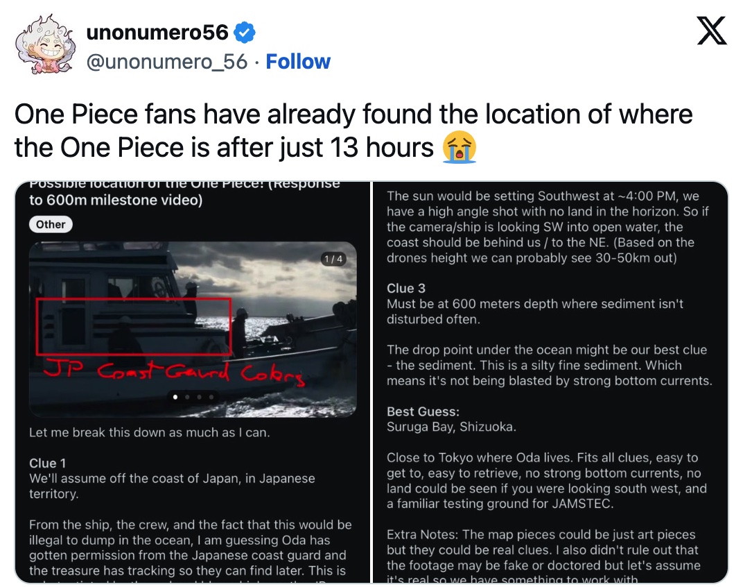 图片[6] - 《航海王》真玩大了！尾田将“ONE PIECE”沉入日本海域，却遭硬核粉丝光速破解，扒出详细坐标位置！ - 奇趣星球报 - 奇趣星球报