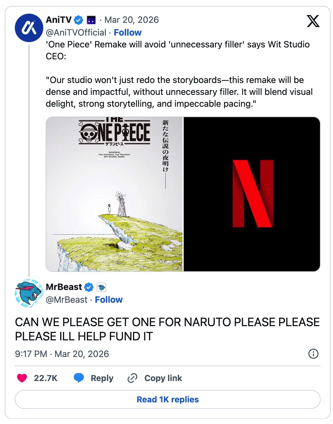 图片[2] - 顶流网红 MrBeast 向日本动漫神作《火影忍者》“豪掷钞能力”！求出无注水重制版，我买单！ - 奇趣星球报 - 奇趣星球报